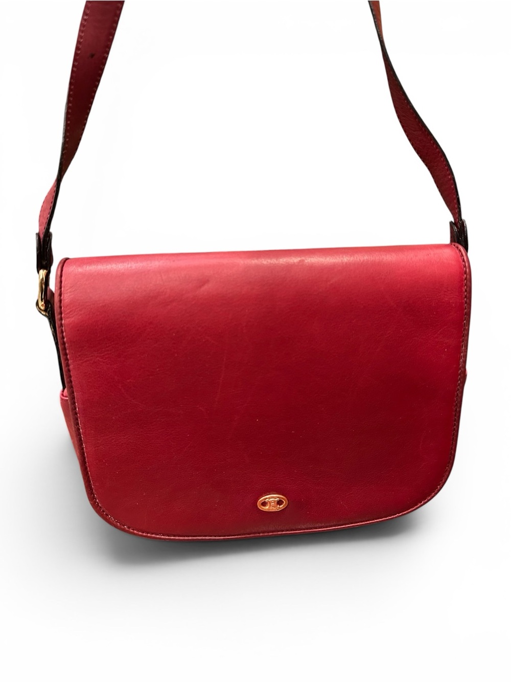 Vintage Celine Paris Raspberry Leather Saddle Crossbody Bag 1992